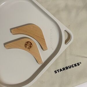 Starbucks® Korea White Tray Wooden Handles